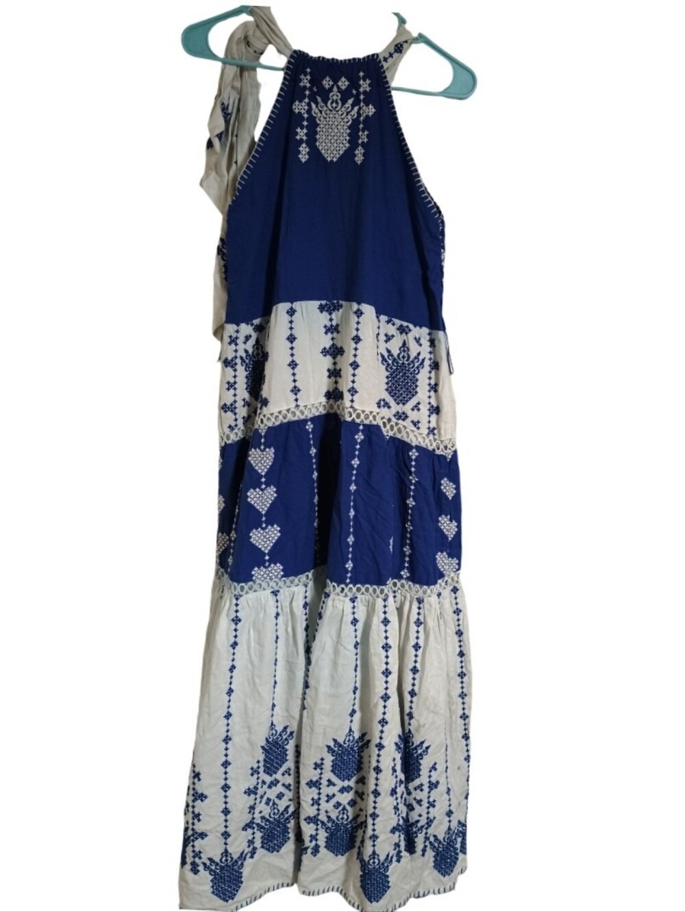 FARM Rio Shell Garden Maxi Dress Blue White Tiered Boho XXS - Picture 2 of 3